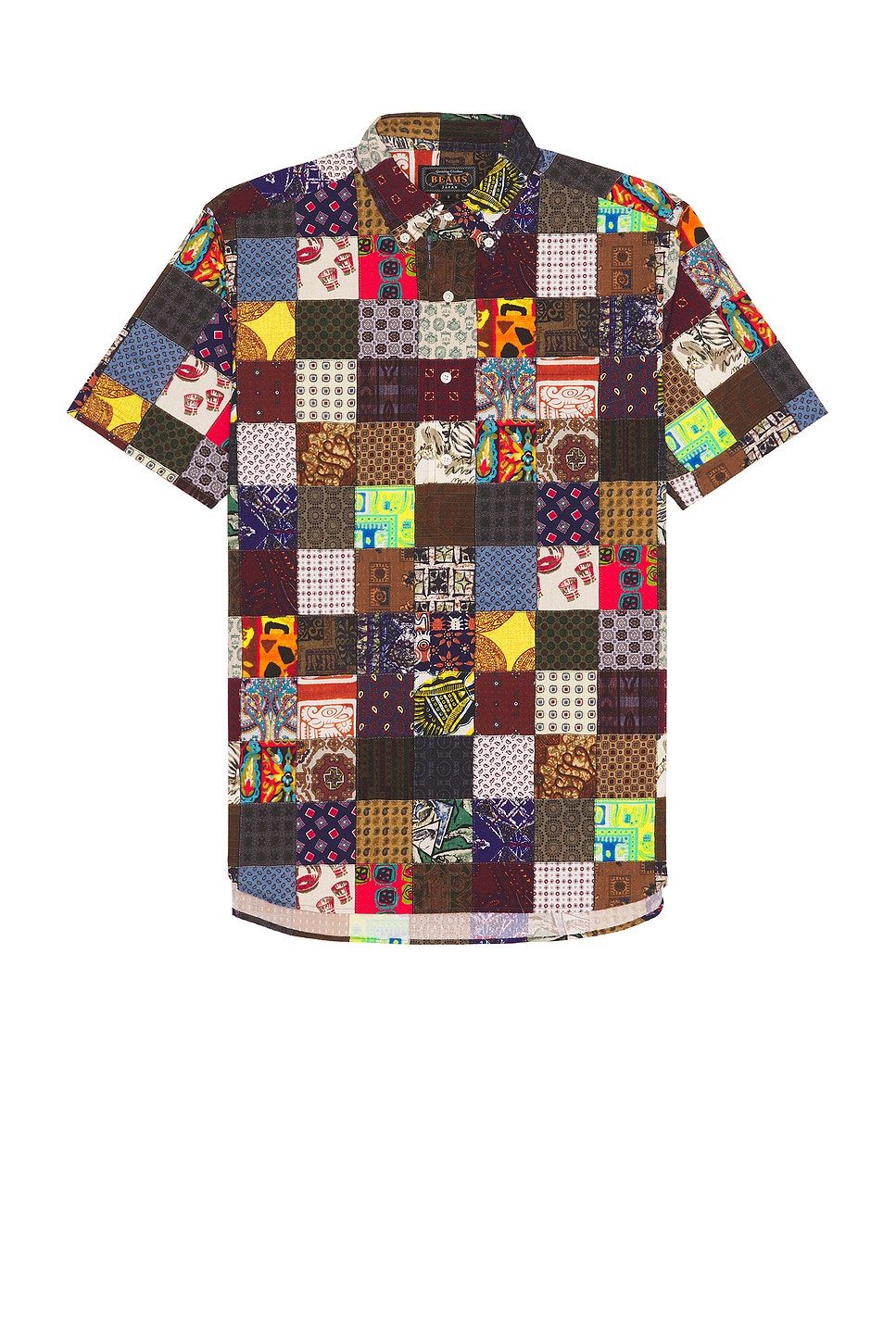 Brown Short Sleeves Shirt bandana Patchwork