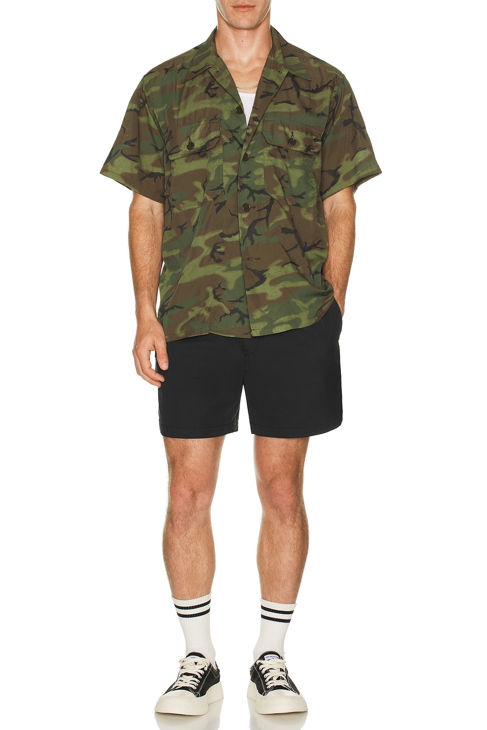 Beams Plus Mil-Sht Mesh Camo Jacquard Mapping Print in ERDL