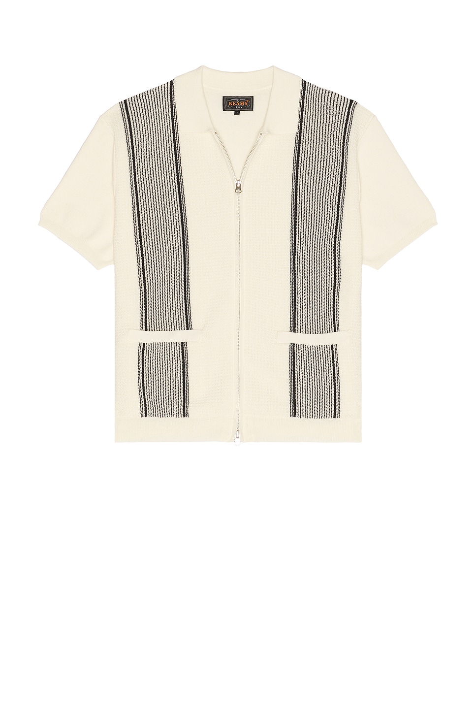 Beams Plus Zip Knit Polo Stripe in Off White | REVOLVE