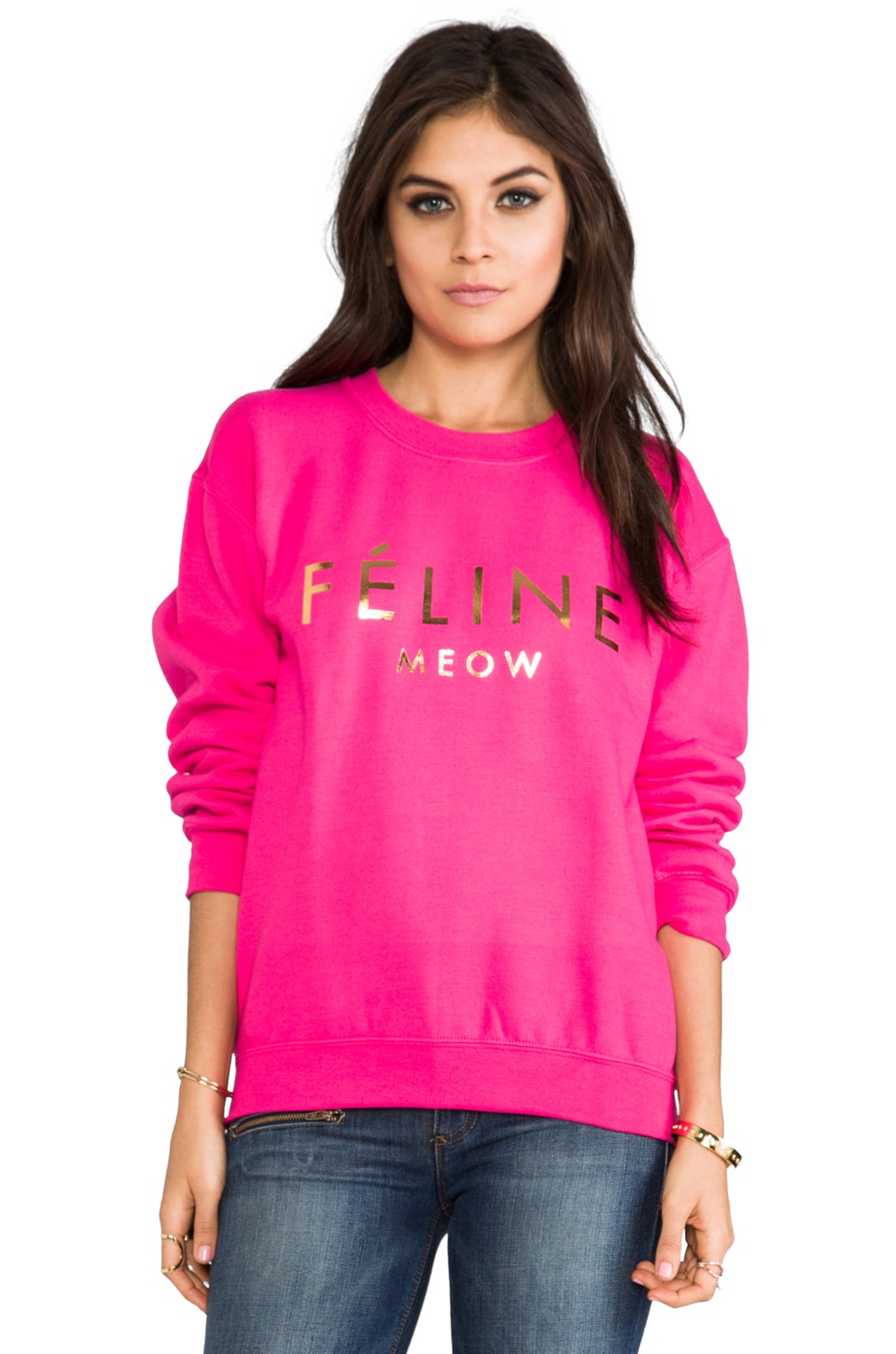 Brian Lichtenberg Feline Women Sweatshirt in Pink & Gold Foil ...