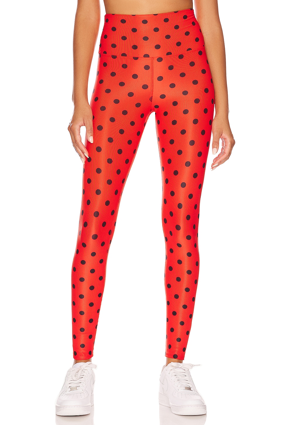 Women Casual Workout Fashion Red and White Polka Dot Stretch