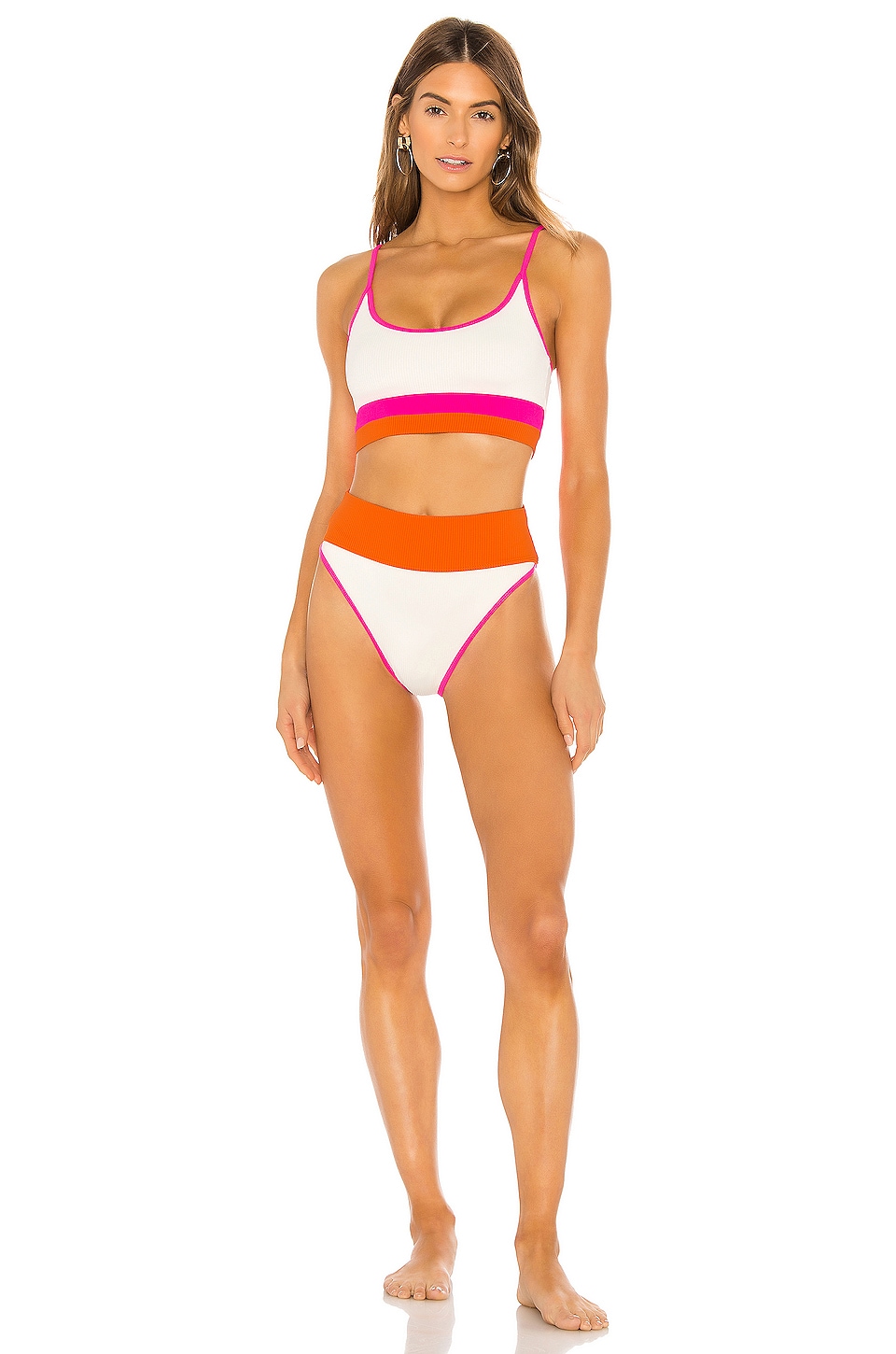 Shop Beach Riot X Revolve Eva Bikini Top In Orange  Pink & White