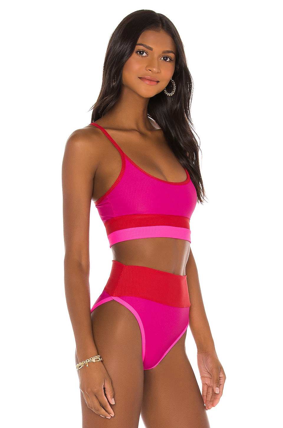 BEACH RIOT Eva Bikini Top in Fuchsia Red & Neon Pink