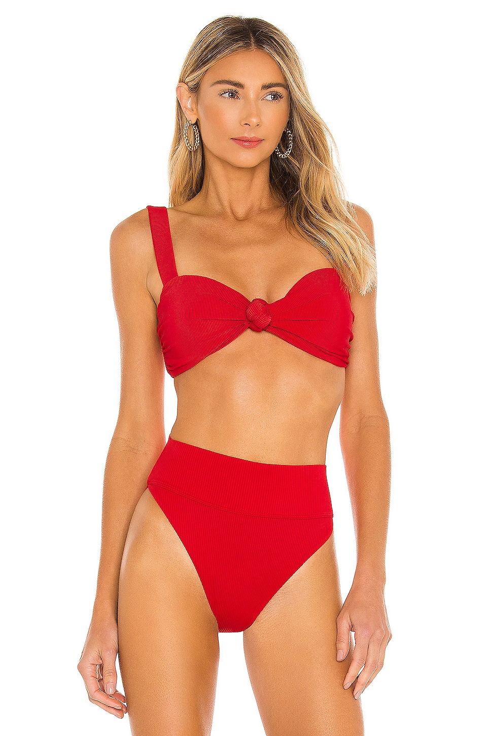 Beach Riot Sophia Ribbed Bikini Top In Red Modesens