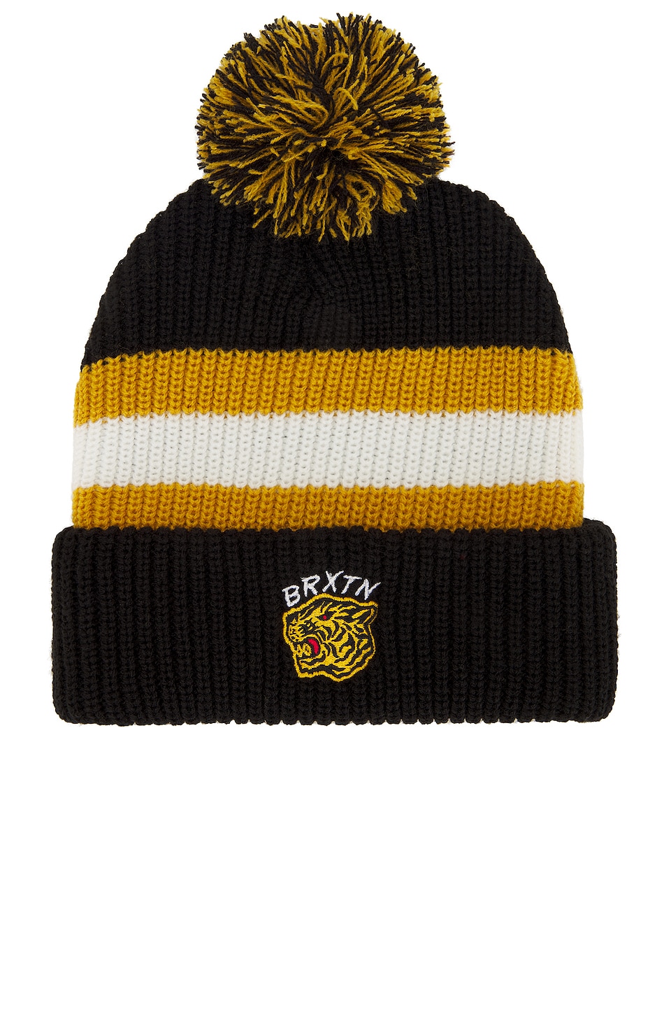 Brixton Kit Pom Beanie in Black, Off White, & Bright Gold | REVOLVE