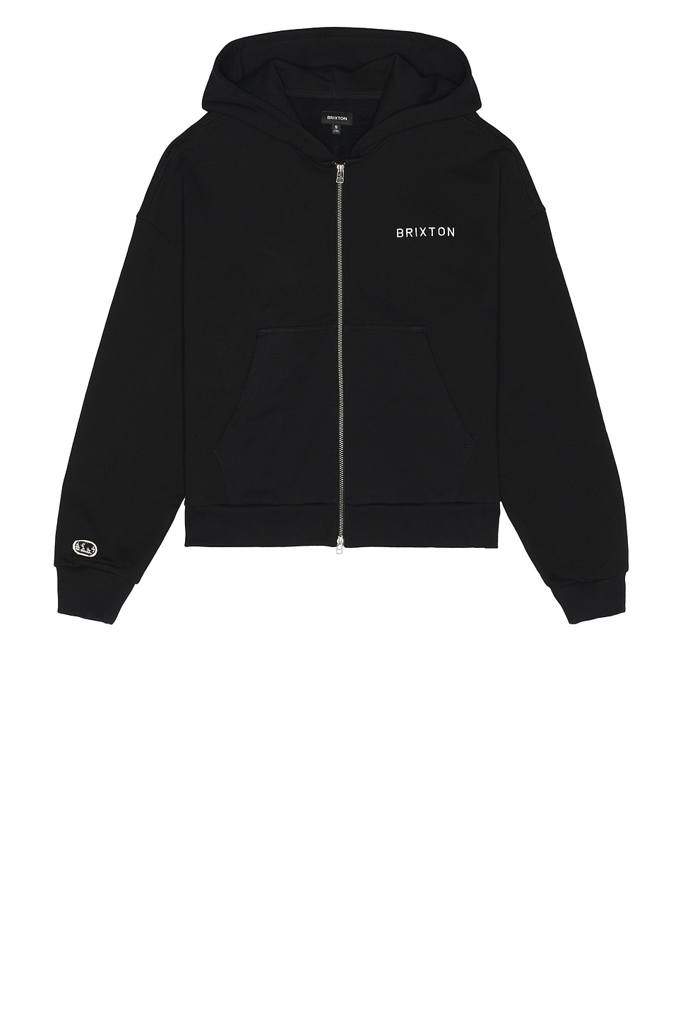 Brixton Embroidered Heavyweight Oversized Full Zip Hoodie in Black