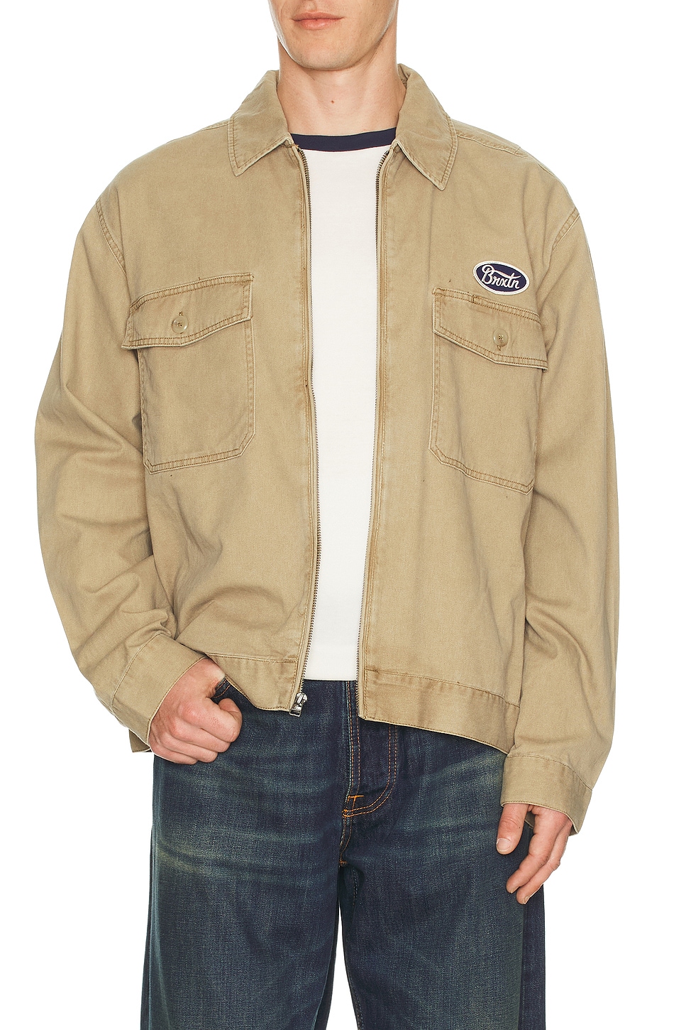 Brixton Trademark Lightweight Garage Jacket in Washed Khaki | REVOLVE