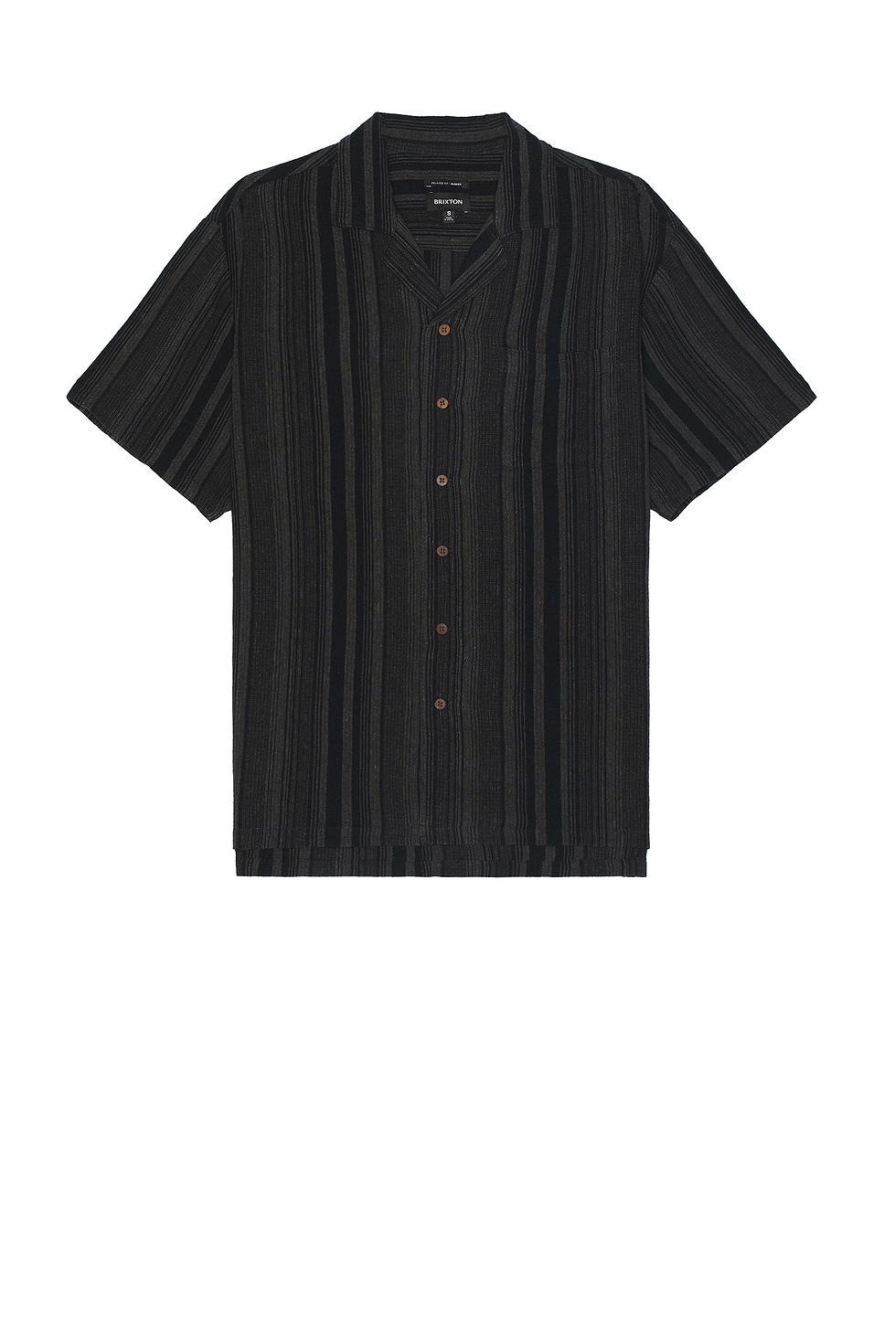 Brixton Bunker Seersucker Short Sleeve Camp Collar Shirt in Black ...