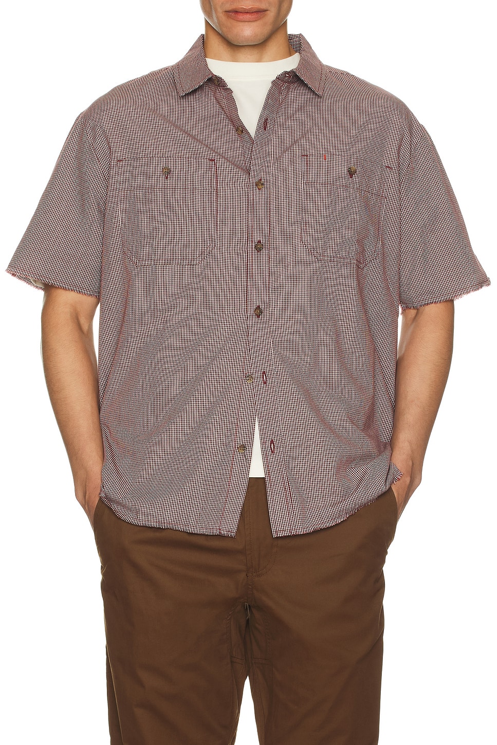 Micro Plaid Relaxed Short Sleeve Shirt - Thumbnail 4