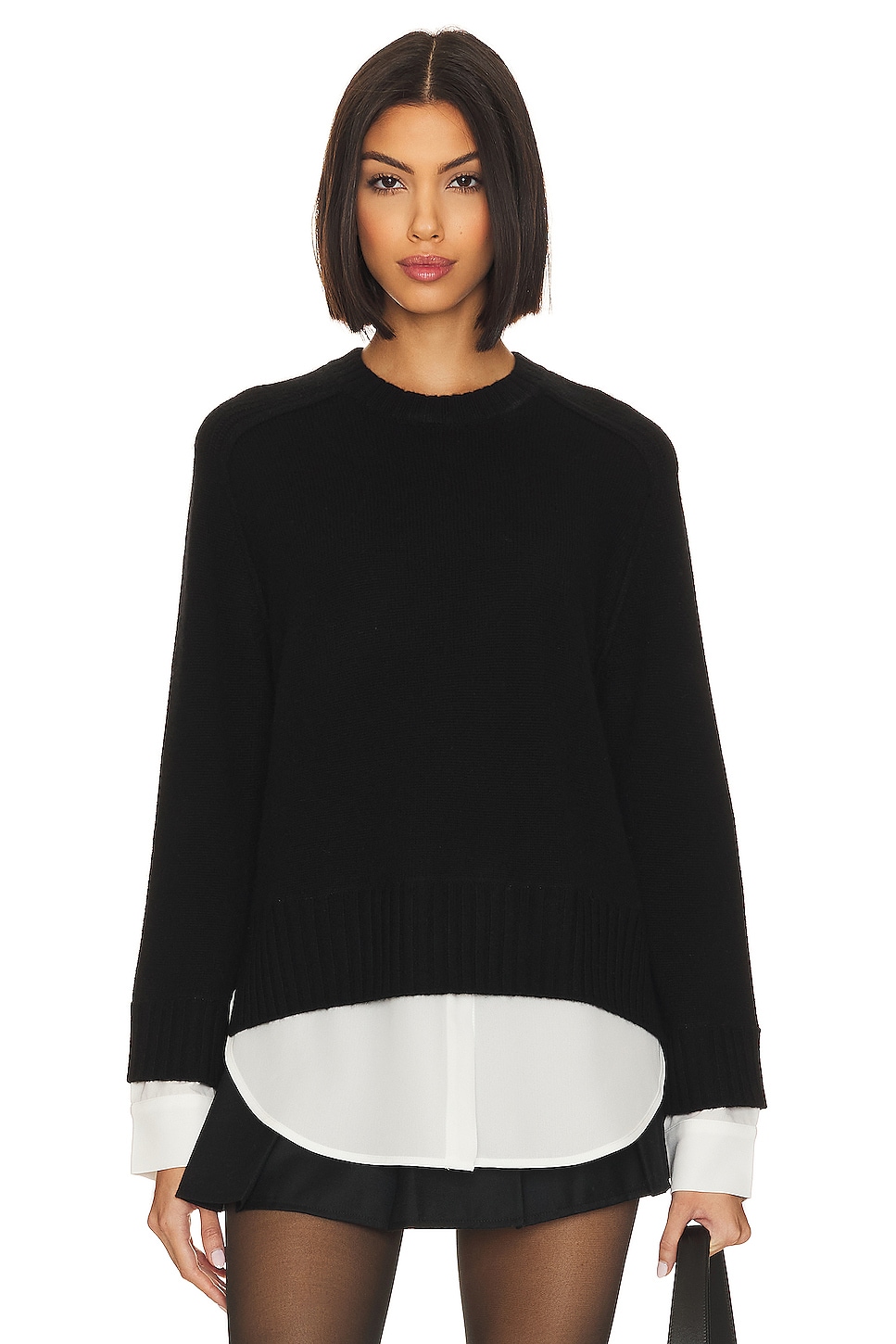 Brochu Walker | Women's V-neck Layered Pullover Sweater in Black Onyx