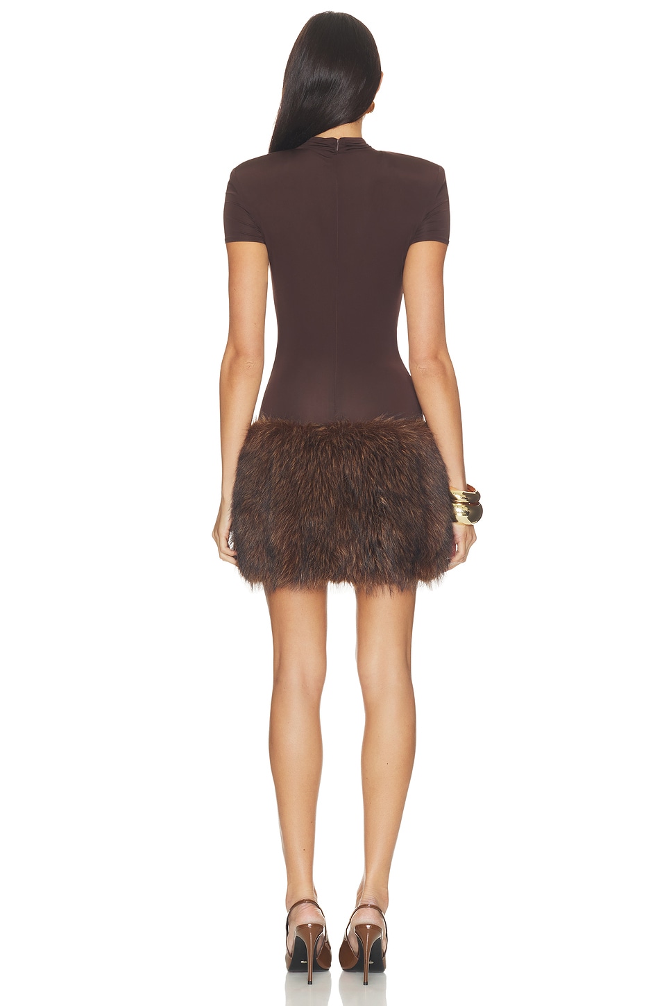 Bronx Banco Short Sleeve Mini Dress With Faux Fur Trim