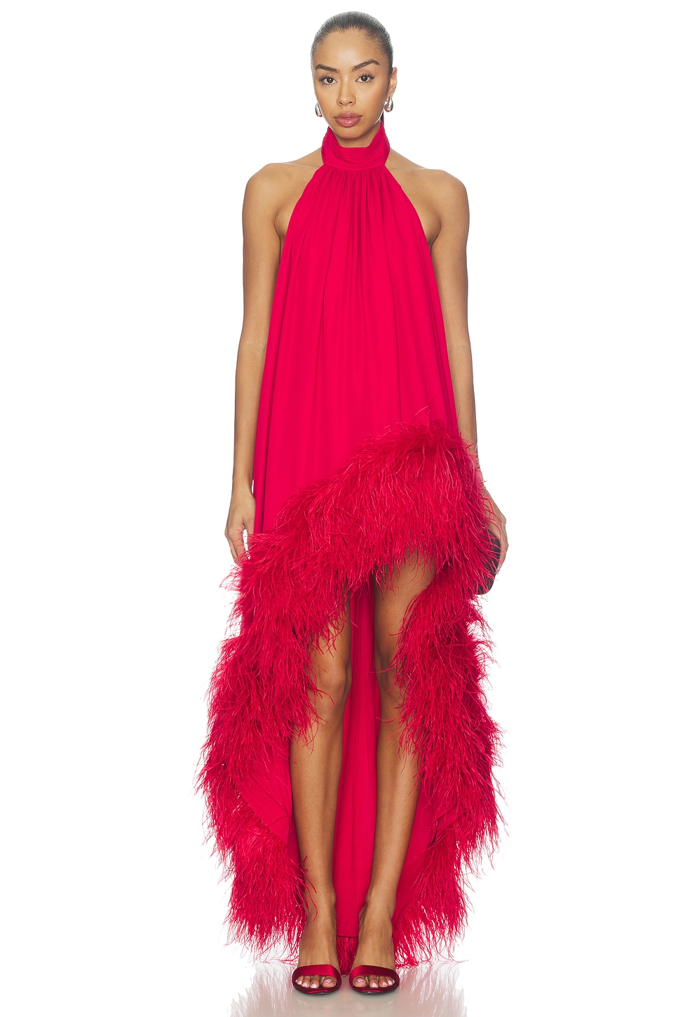 Bronx Banco Halter Neck Feather Gown