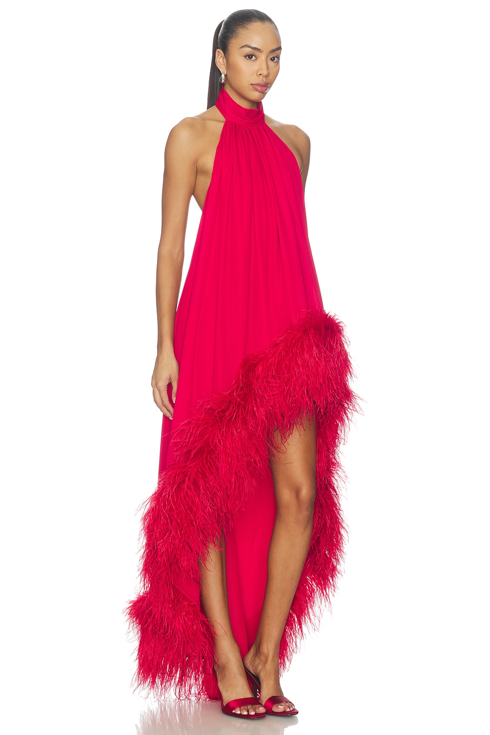Bronx Banco Halter Neck Feather Gown