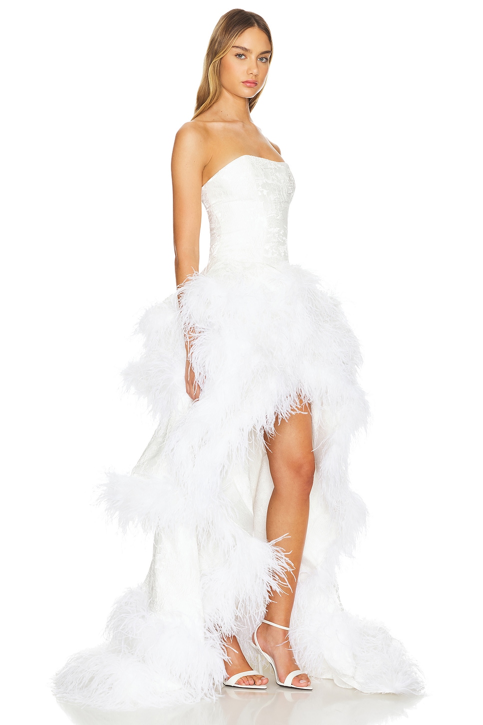 Bronx and Banco Louisa Blanc Strapless Feather Gown