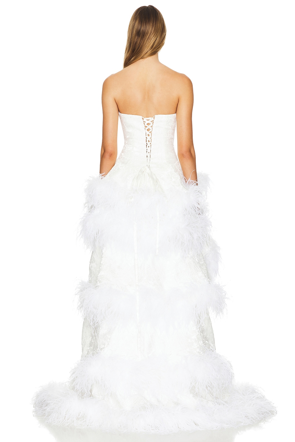 Bronx and Banco Louisa Blanc Strapless Feather Gown