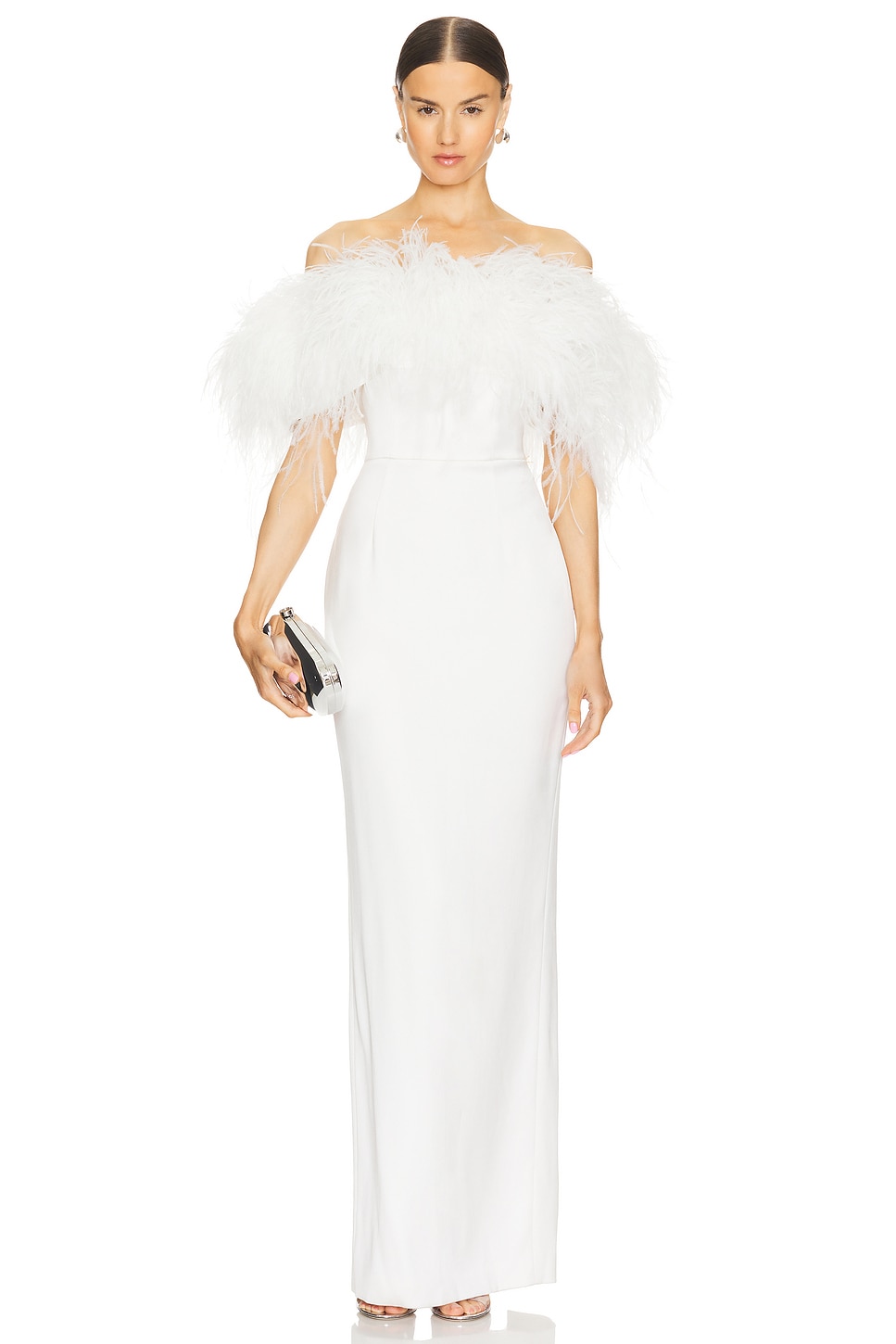 Bronx and Banco Lola Blanc Strapless Feather Gown