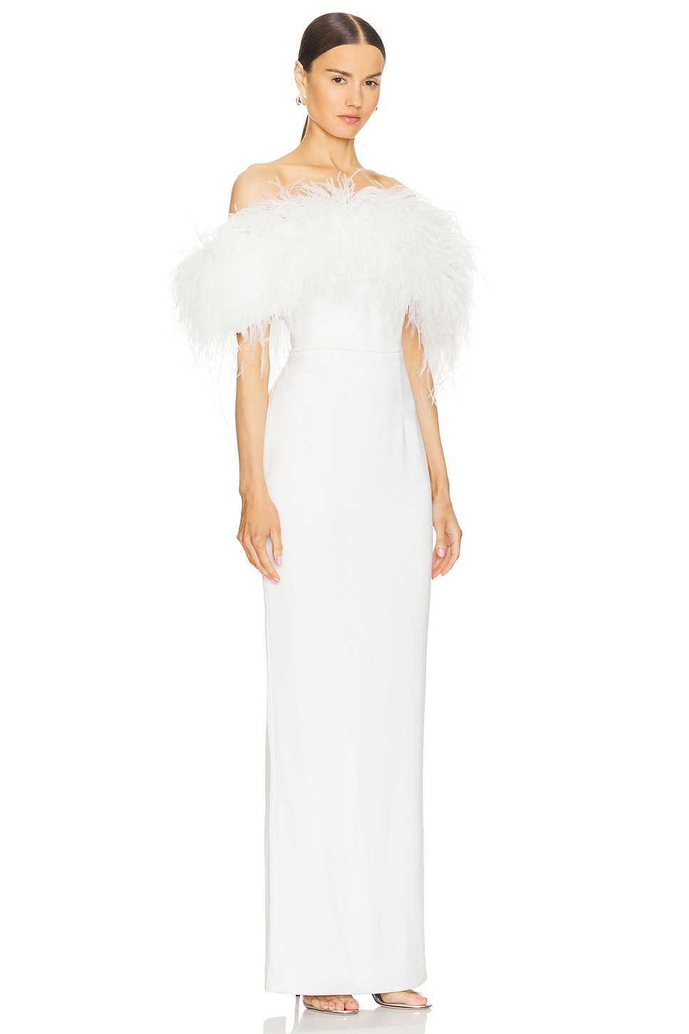 Bronx and Banco Lola Blanc Strapless Feather Gown
