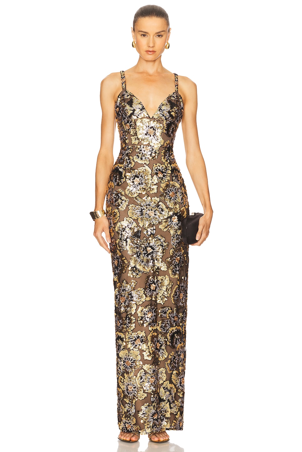 Bronx Banco Women's Allegra Sequined Sleeveless V-Neck Gown - Gold Multi - Size Large Bronx Banco Women's Allegra Sequined Sleeveless V-Neck Gown - Gold Multi - Size Large