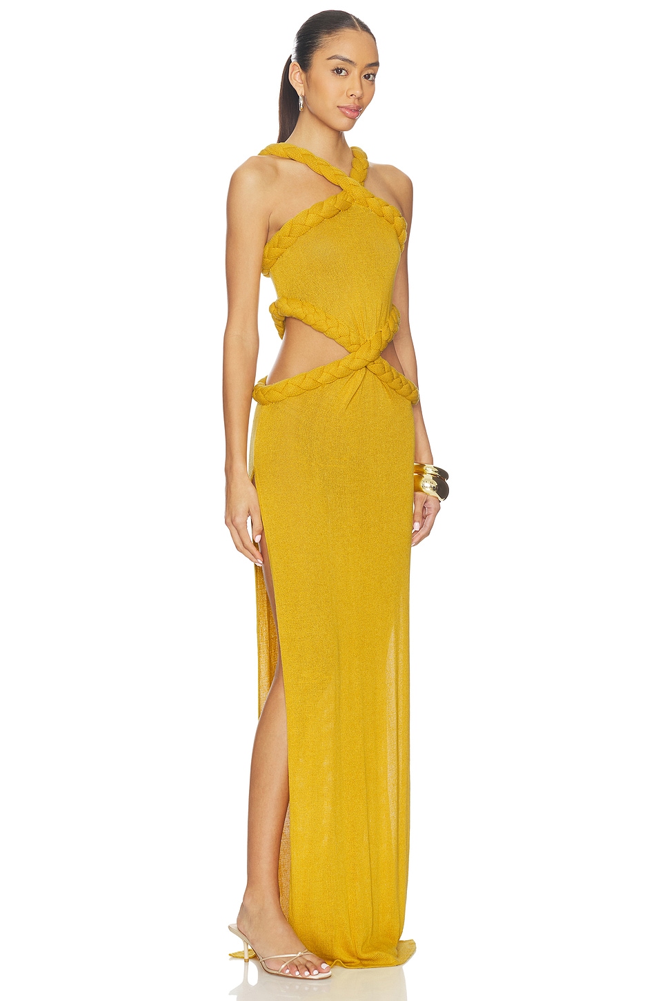 Bronx and Banco Knit Celeste Halterneck Dress in Mustard | REVOLVE