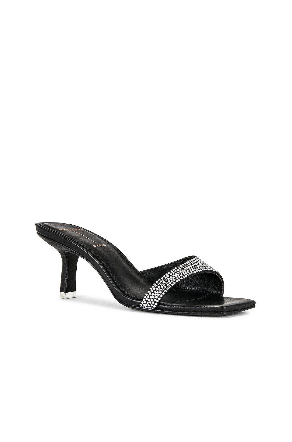 BLACK SUEDE STUDIO Madison Mule in Black Satin