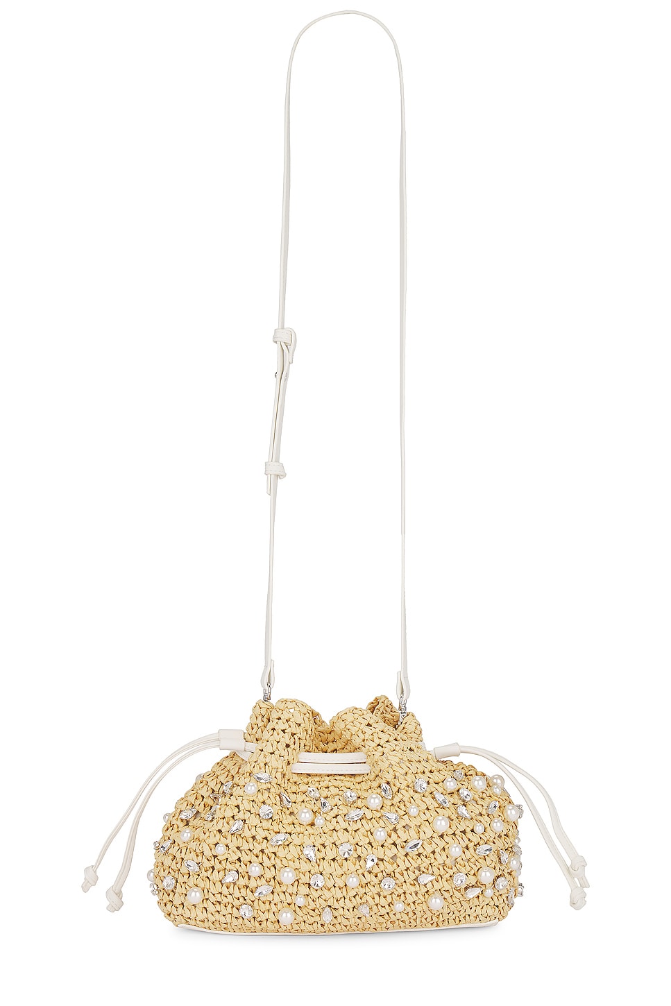 BTB Los Angeles Nia Mini Crystal Bucket Bag in Natural | REVOLVE