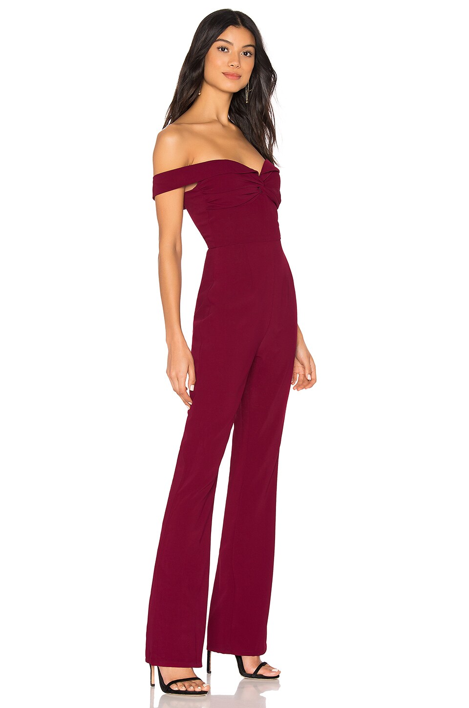 red off the shoulder jumpsuit