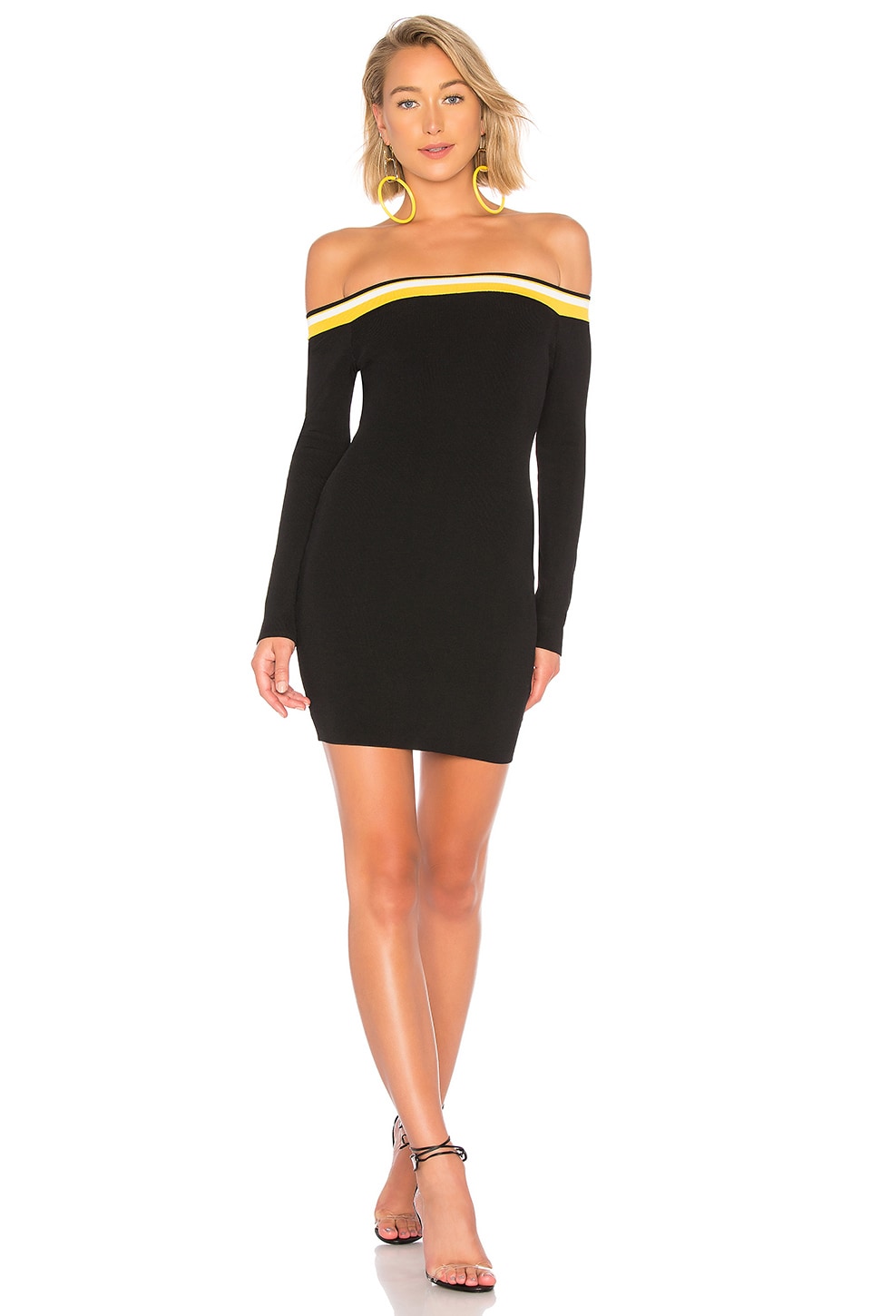 by the way. Tony Off Shoulder Knit Dress in Yellow & Black REVOLVE