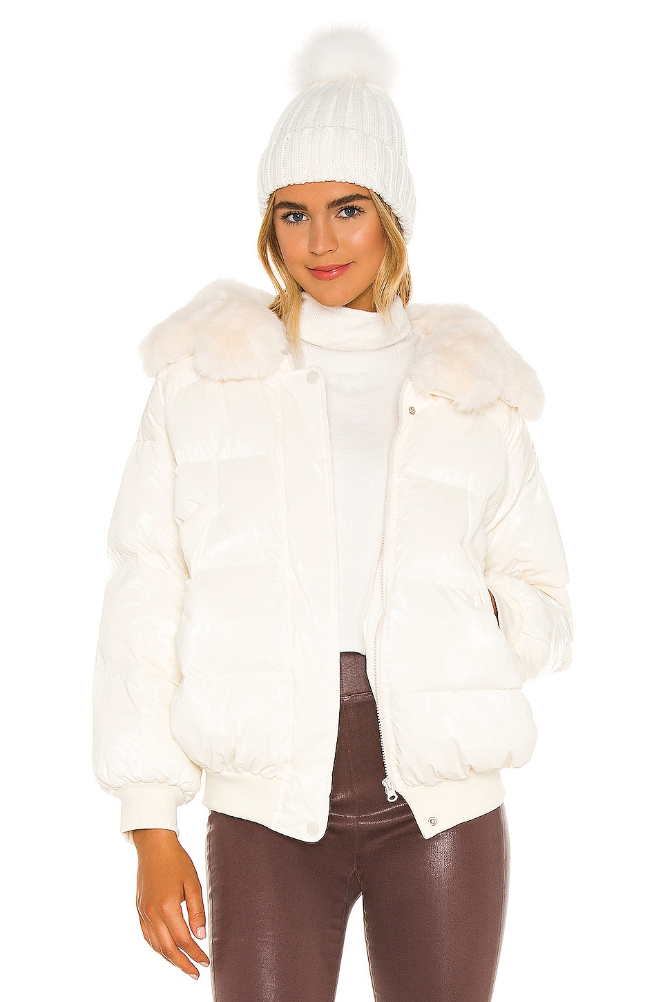 Bubish Bella Faux Fur Puffer Jacket in White | REVOLVE