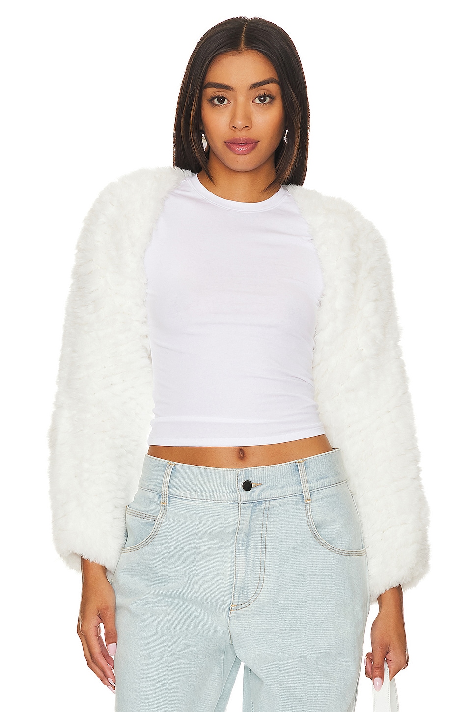 Adrienne Landau Faux Fox Fur Short Jacket in White