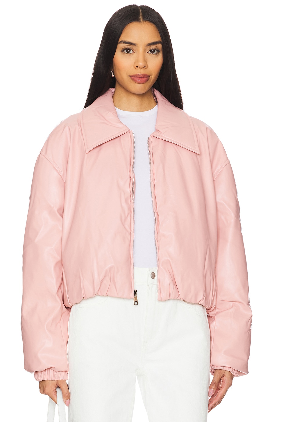 Bubish Elsa Leather Bomber Jacket in Powder Pink | REVOLVE
