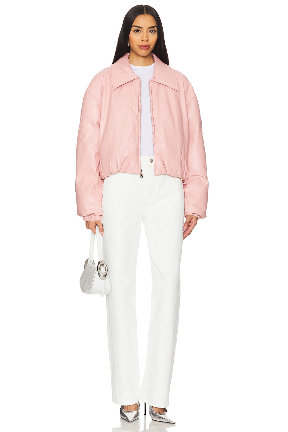 Bubish Elsa Leather Bomber Jacket in Powder Pink | REVOLVE