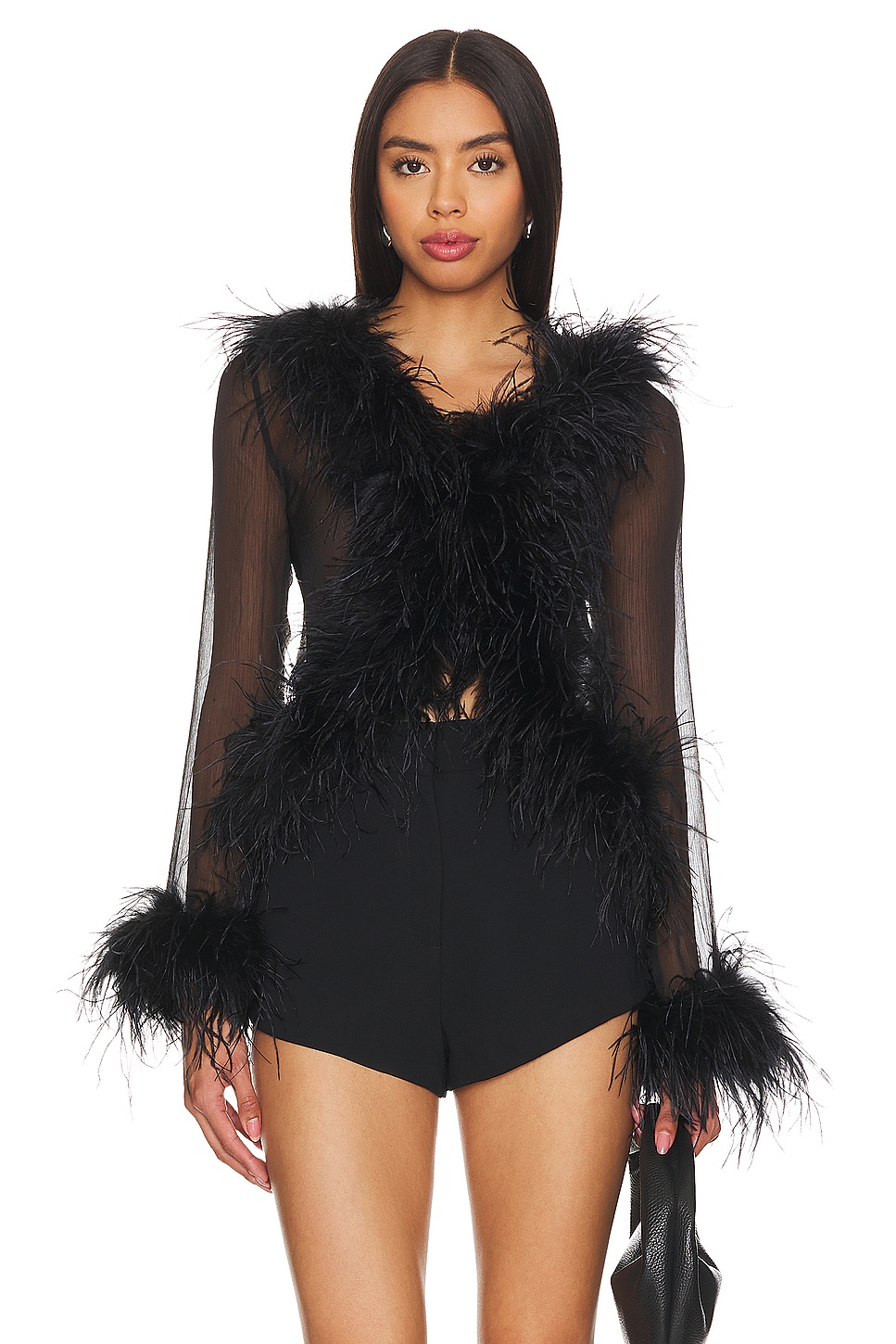 Bubish Gigi Feather Blouse in Black | REVOLVE