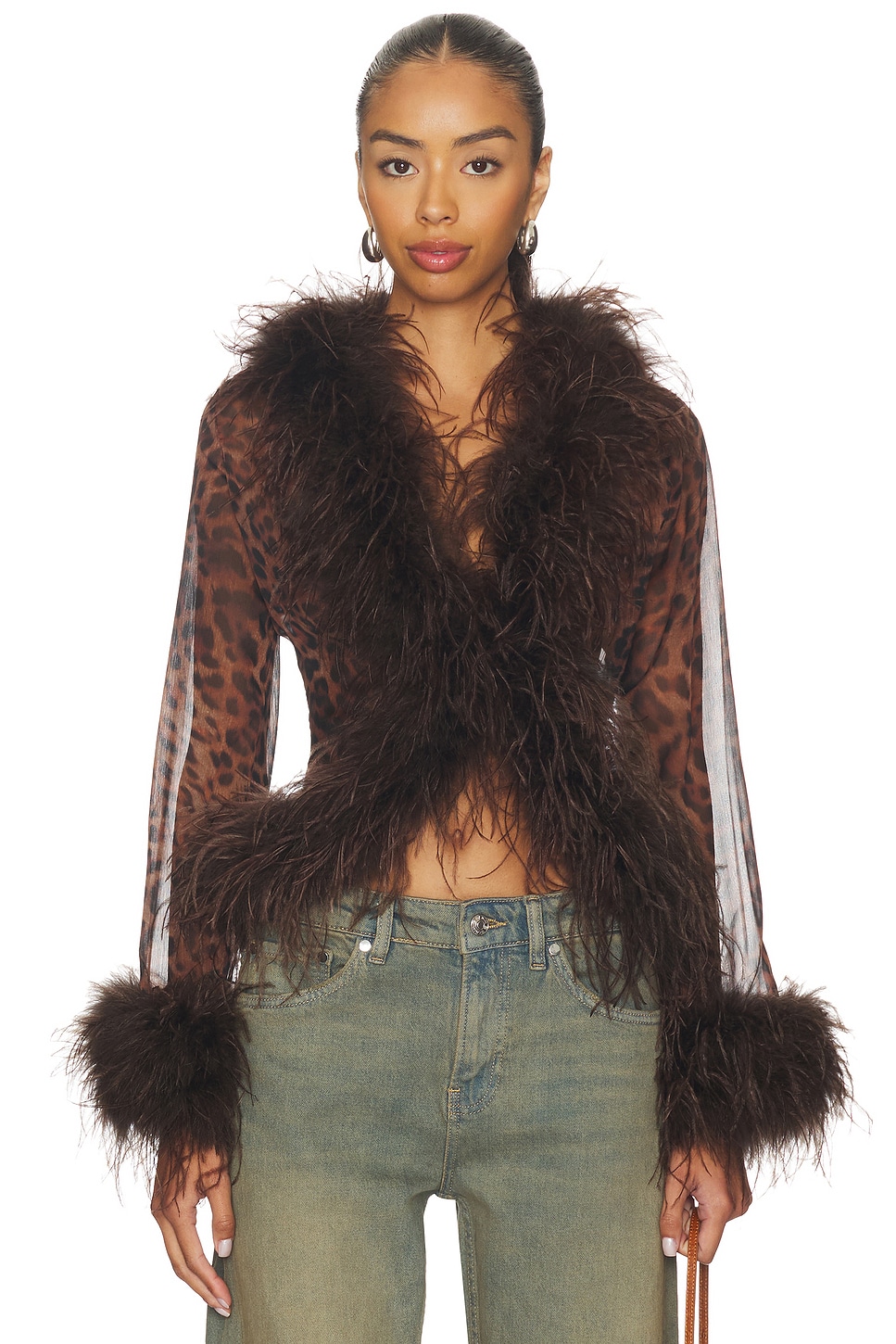 Bubish Gigi Sheer Feather Blouse Top