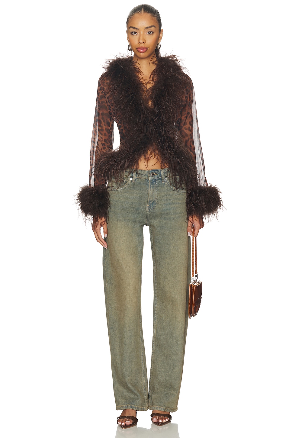 Bubish Gigi Sheer Feather Blouse Top