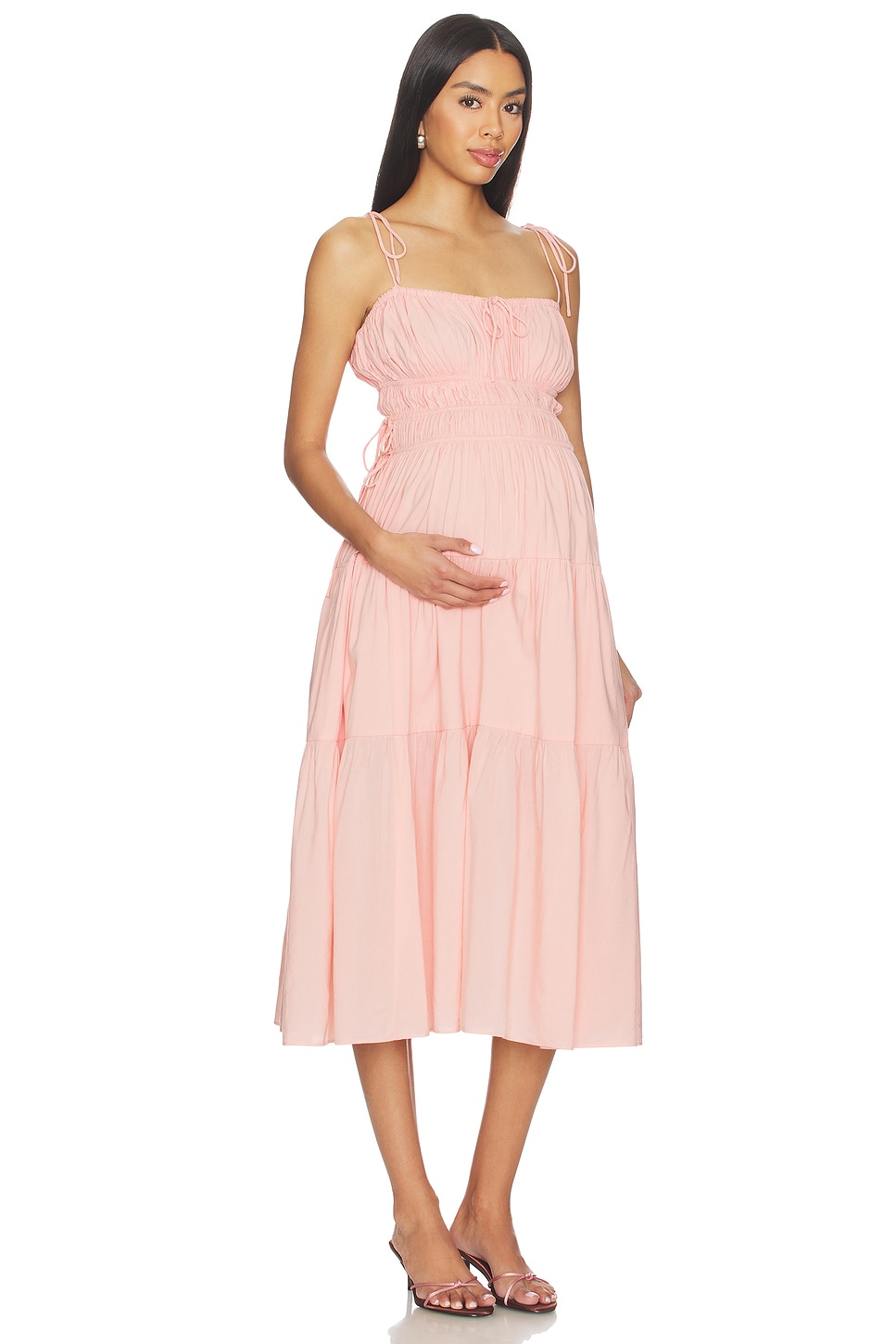 bumpsuit pink dress Shirred Midi Poplin Dress