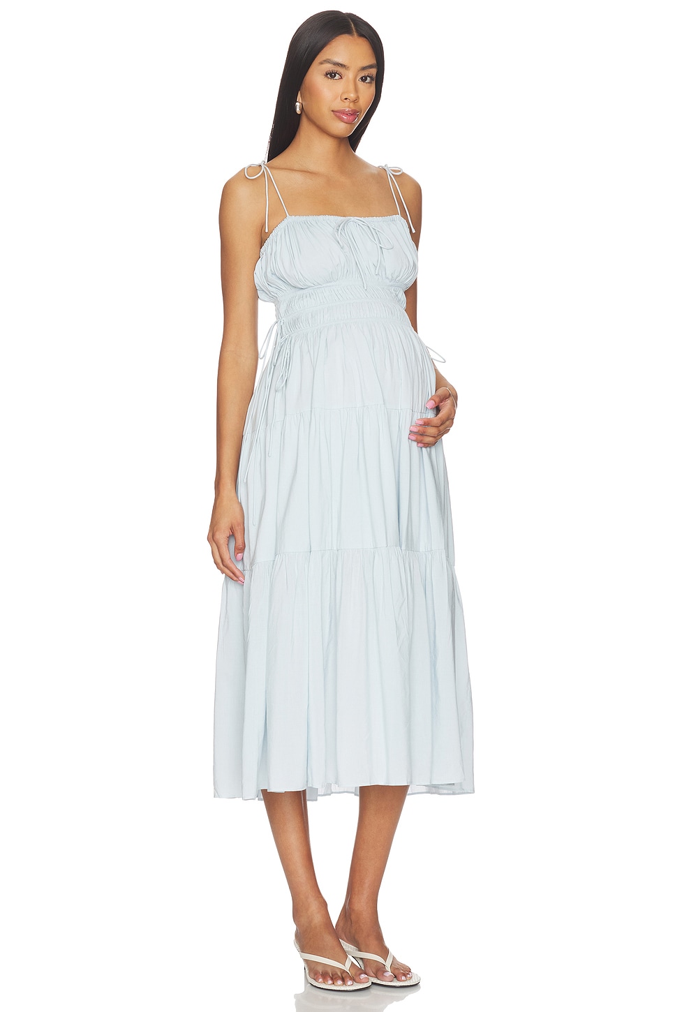 bumpsuit blue dress Shirred Midi Poplin Dress