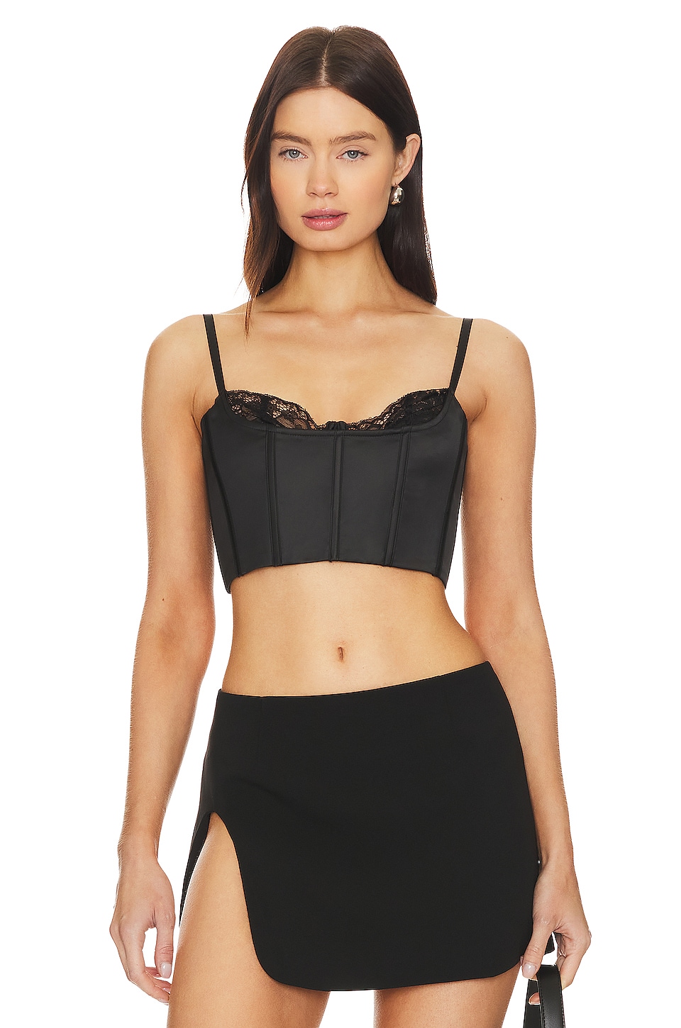 By Dyln Faux Leather Corset Crop Top - Black