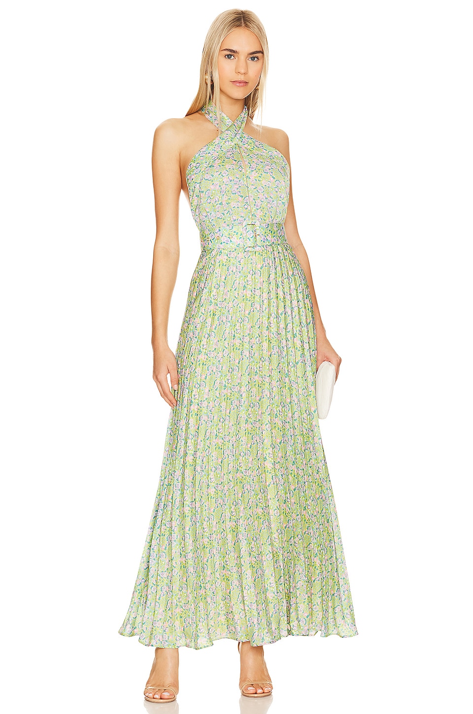 Garden Muse Green Floral Print Halter Dress