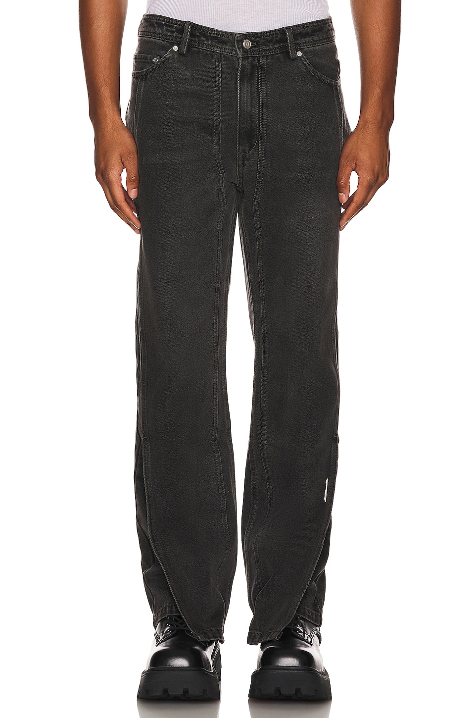 C2H4 Layered Flappy Straight Jean in Faded Black | REVOLVE