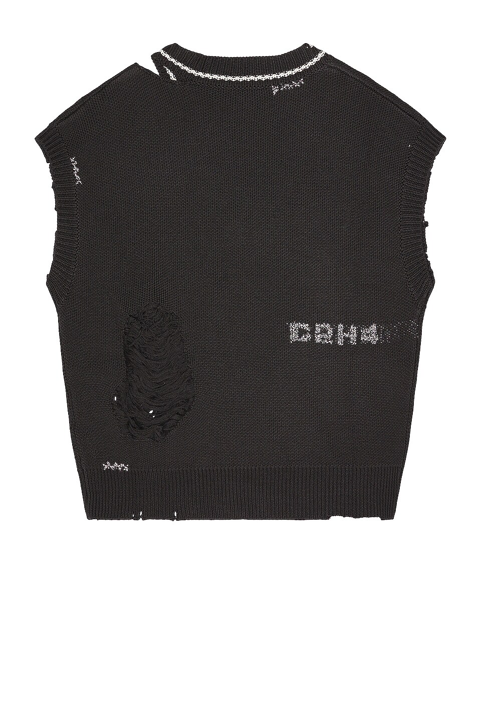 C2H4 Distressed Knit Layered Sweater Vest in Black