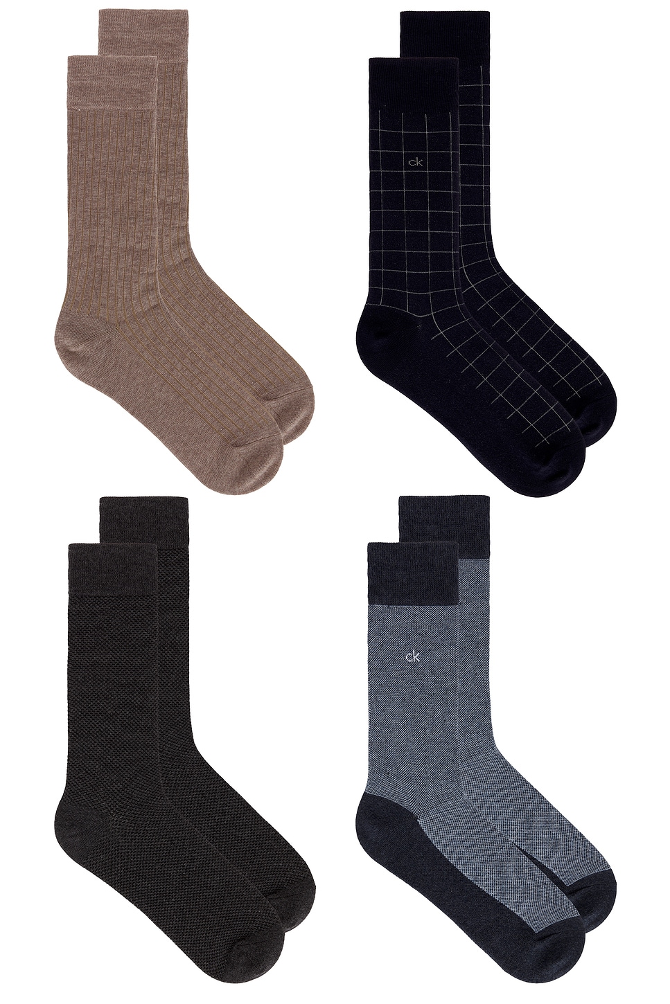 4 Pack Textured Flatknit Dress Crew Socks