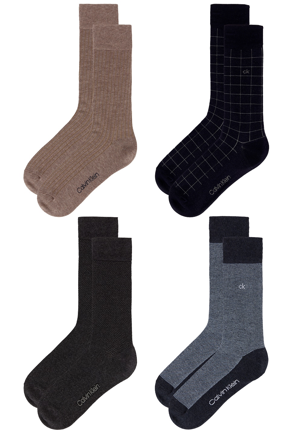4 Pack Textured Flatknit Dress Crew Socks - Thumbnail 2