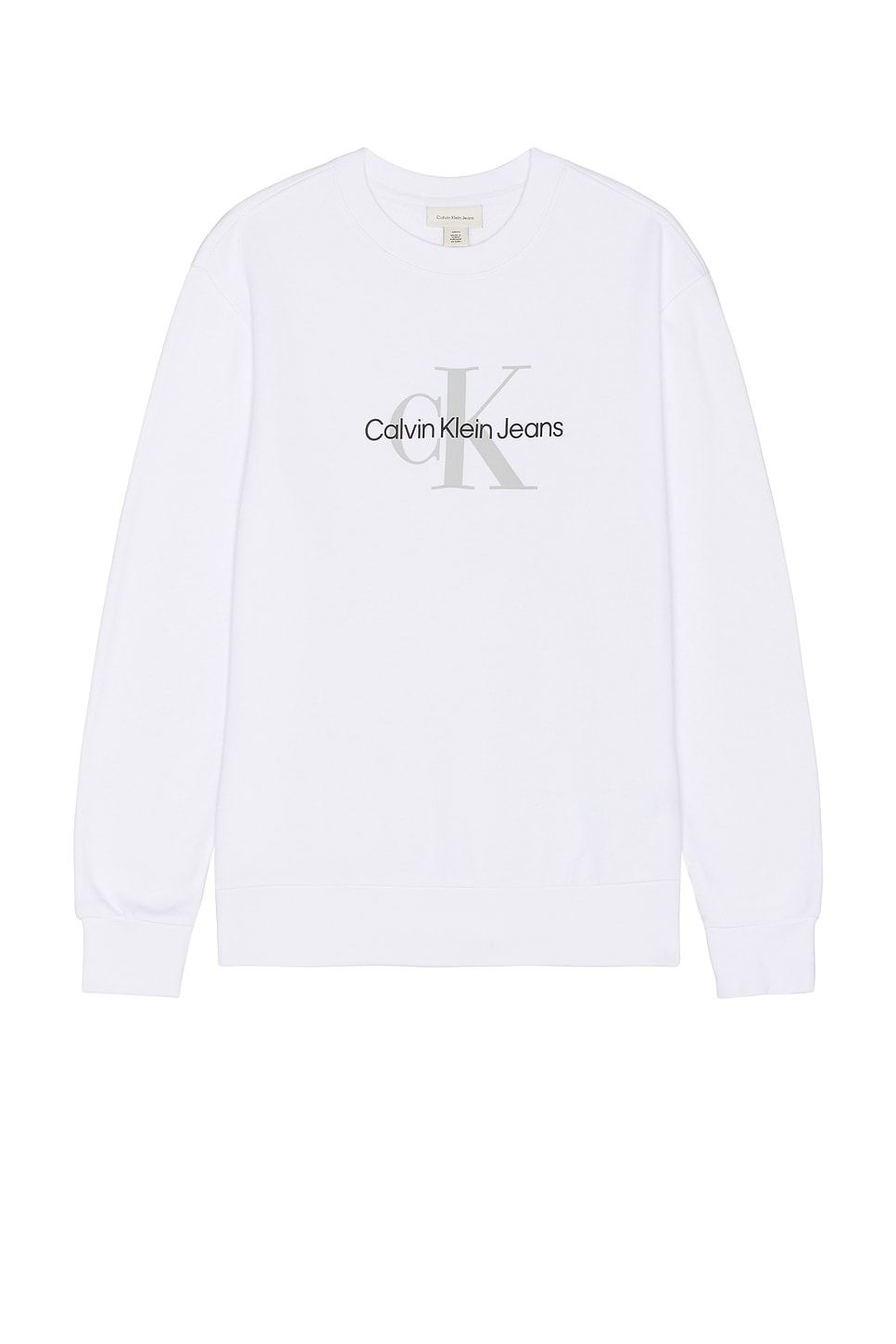 Calvin Klein Monologo Fleece Crewneck Sweater in Brilliant White REVOLVE
