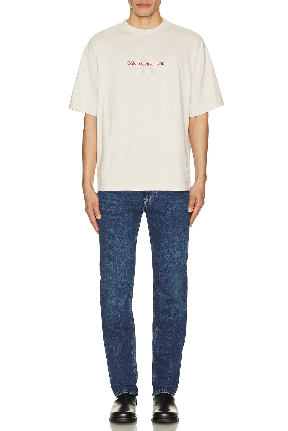 Calvin Klein Short Sleeve Archive Jersey Logo Tee in Chalk