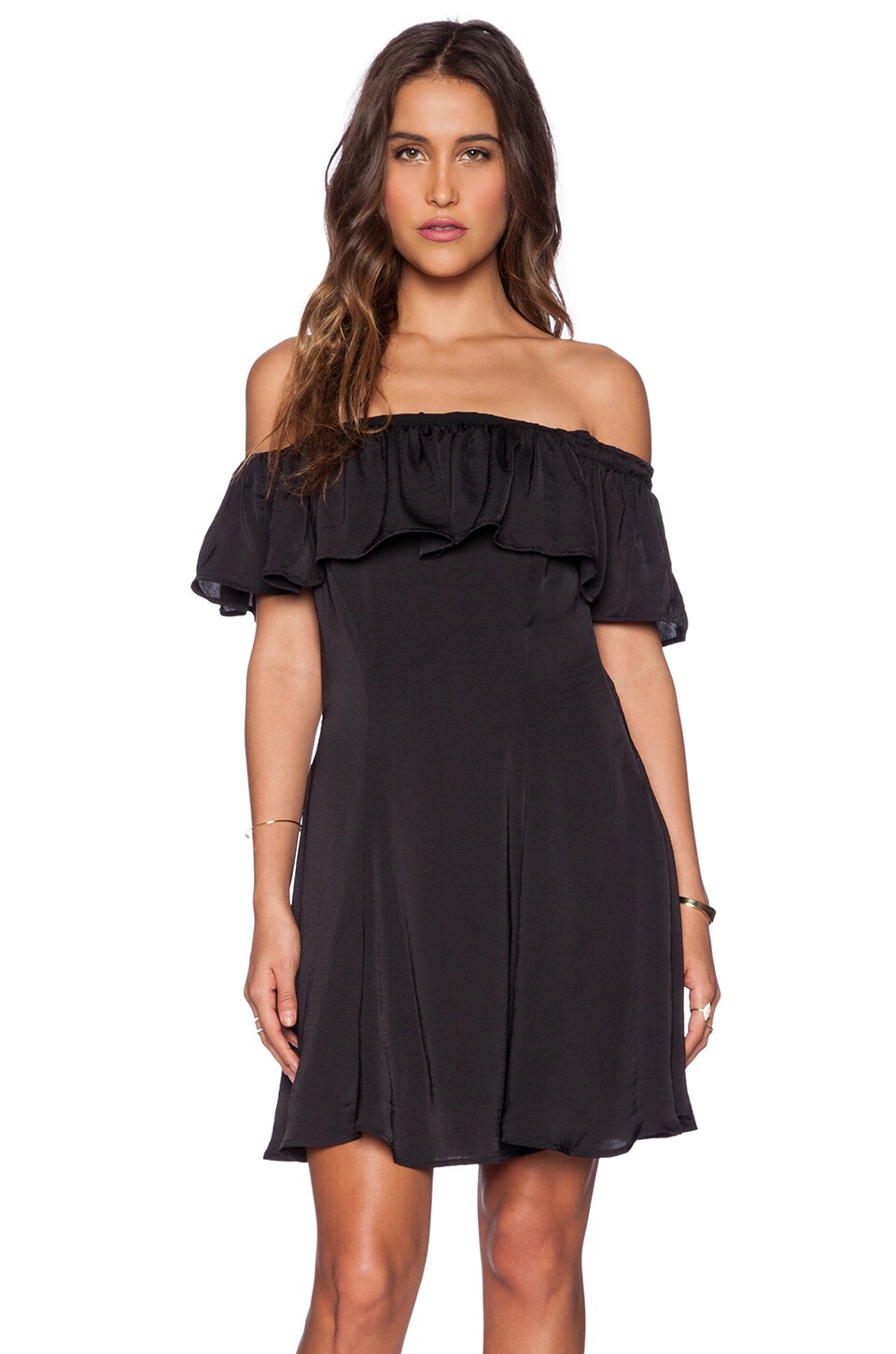 shoulderless black dress