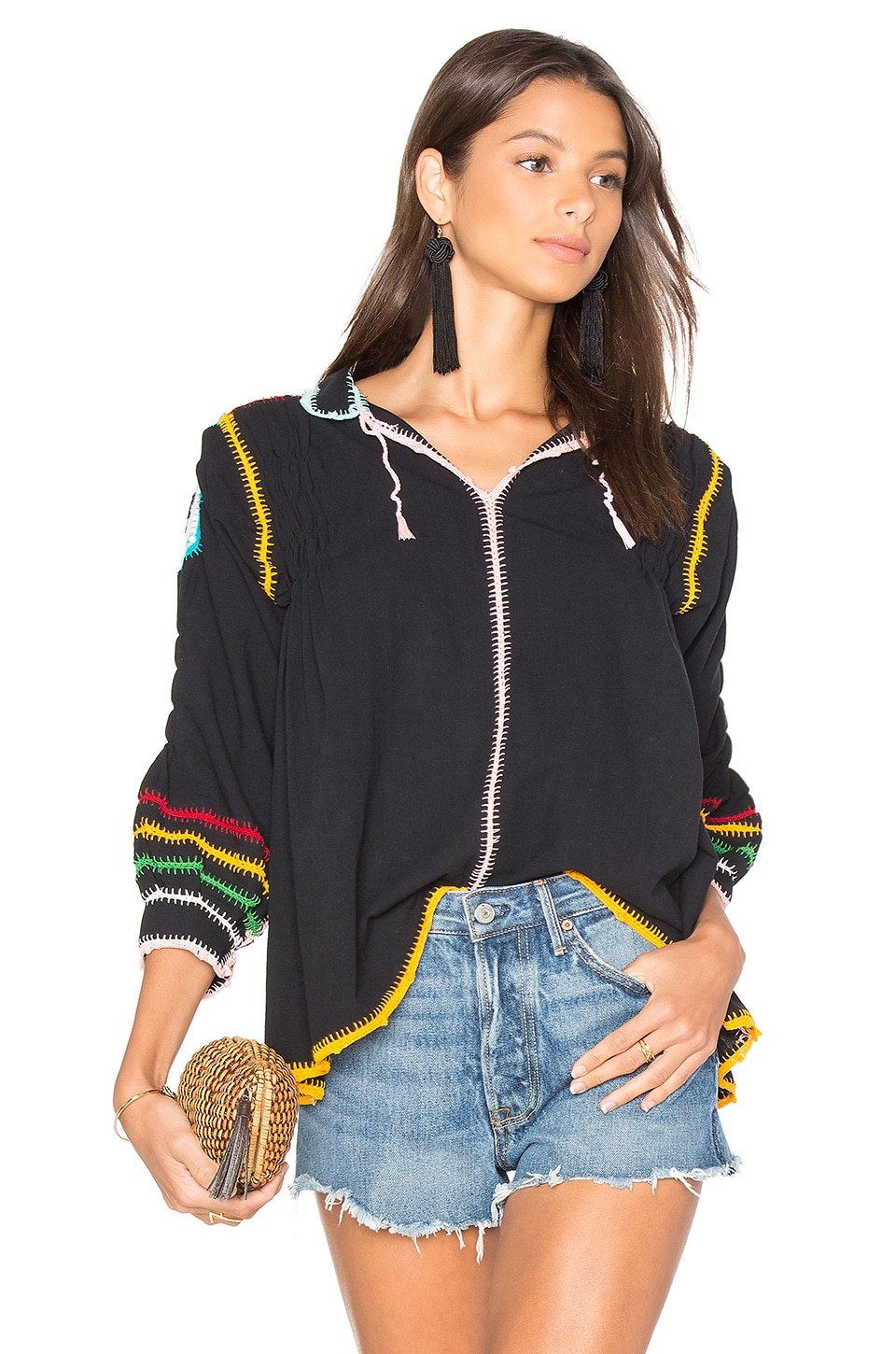 Carolina K Oaxaca Crochet Blouse in Black & Primary