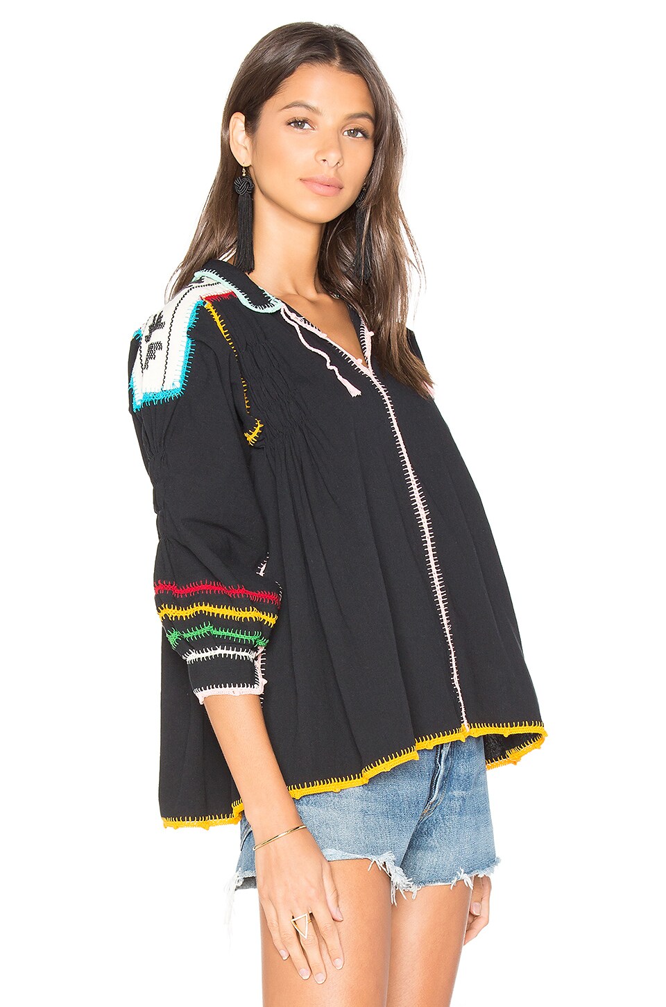 Carolina K Oaxaca Crochet Blouse in Black & Primary