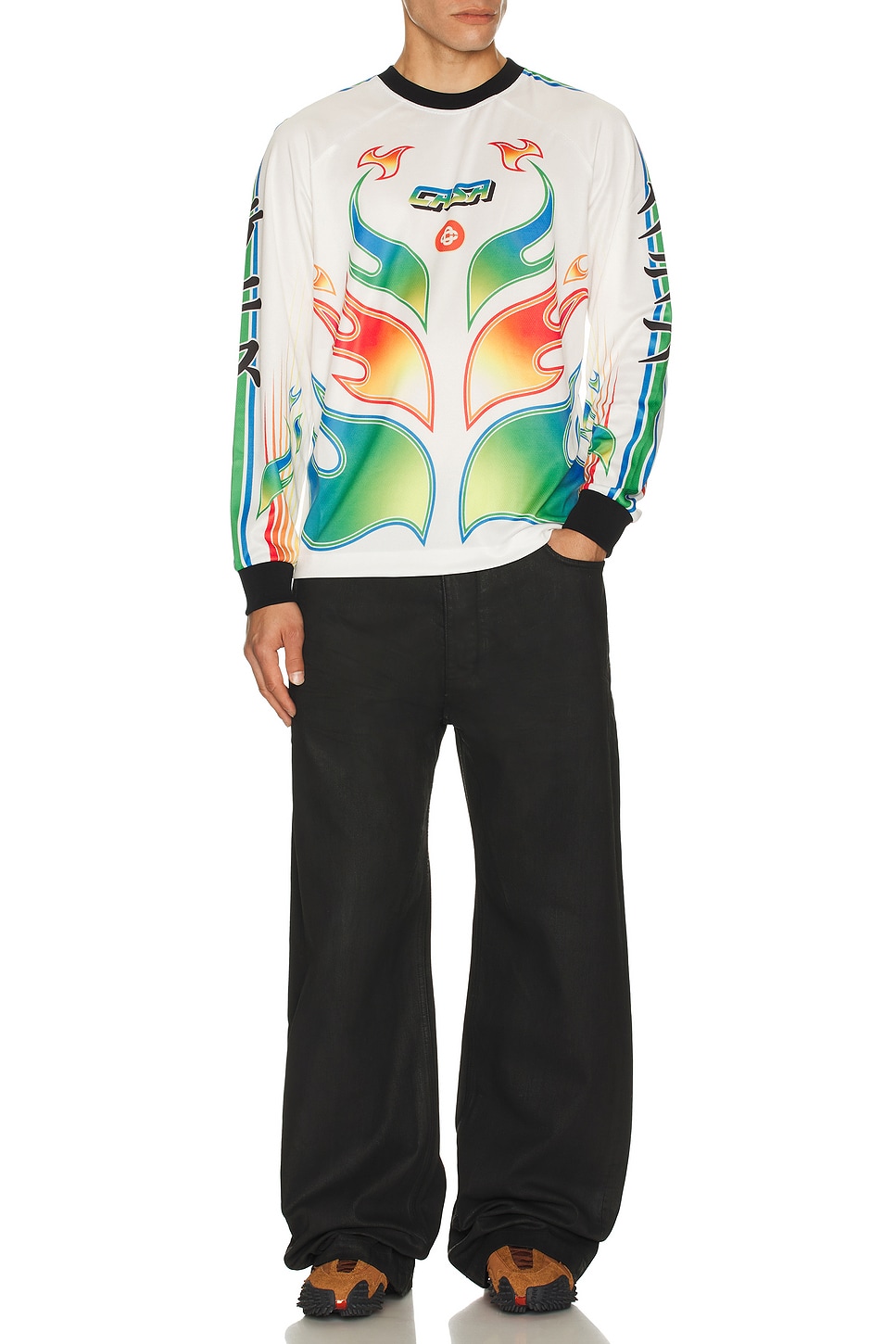 Casablanca Long Sleeve Football Tee in Flame Laurel | REVOLVE