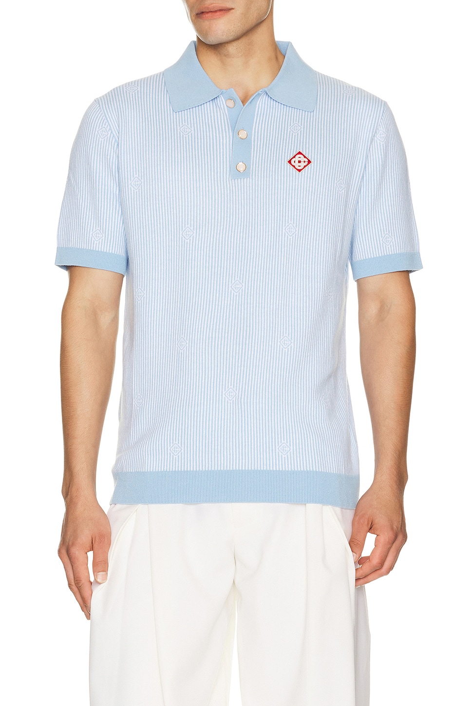 Casablanca Pinstripe Polo Shirt in Light Blue | REVOLVE