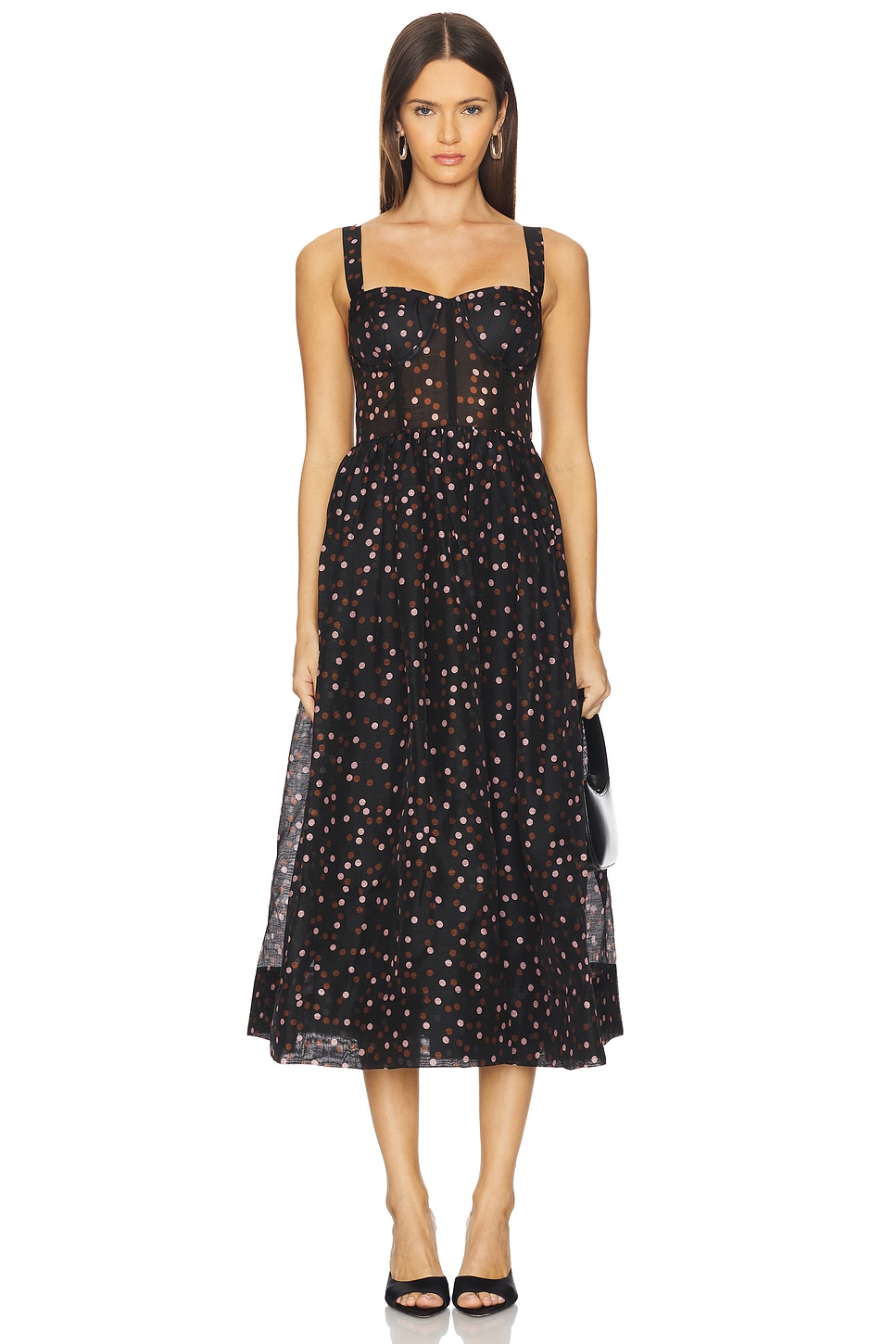 Cara Cara Pheobe Midi Dress in Stamped Dot Black | REVOLVE